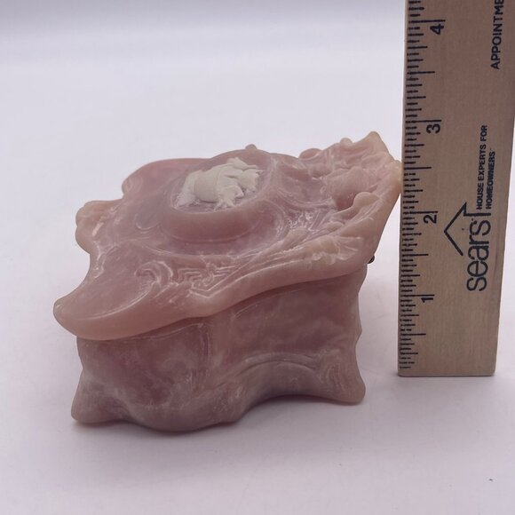 Vintage Genuine INCOLAY STONE Jewelry Trinket Box Pink Birds Bath 4.5" A9 - Picture 12 of 13